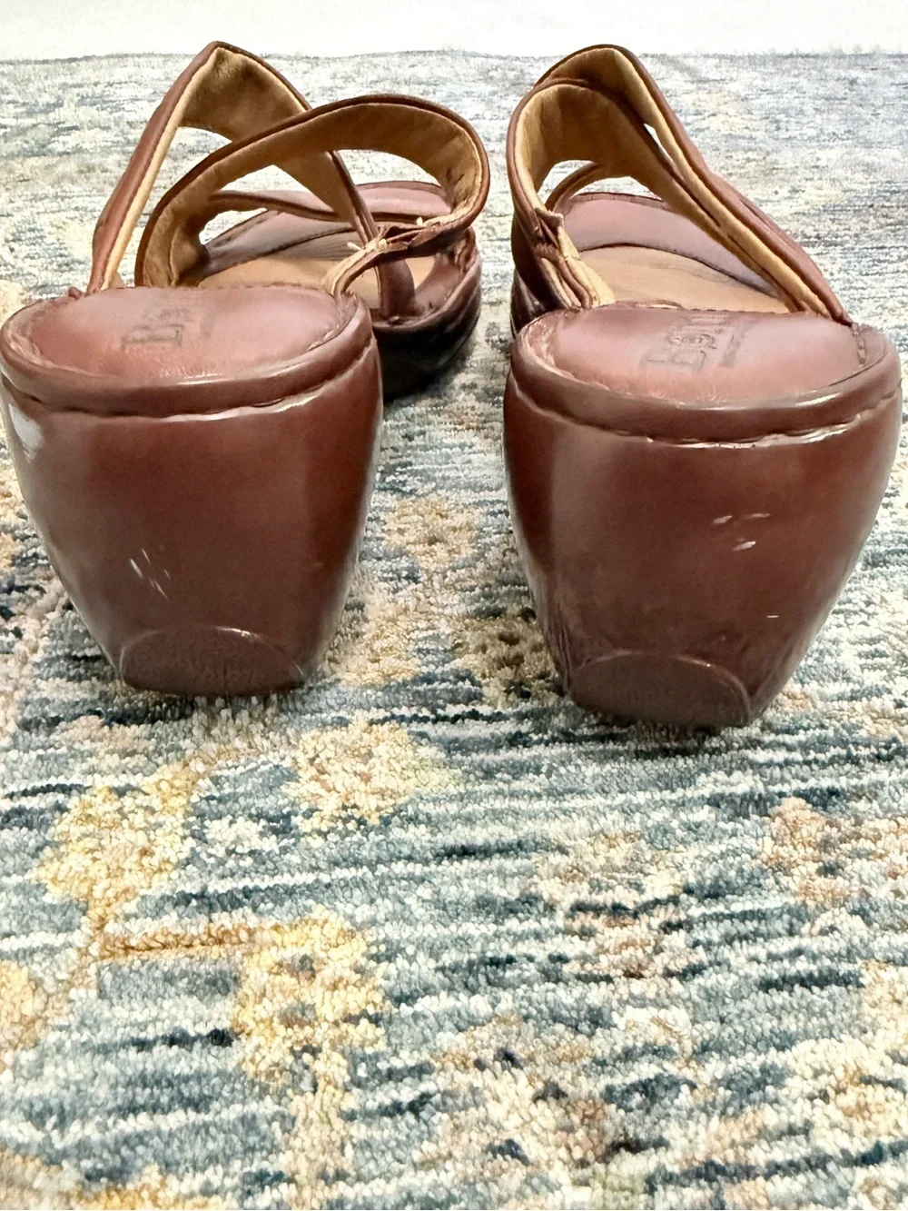 Born Leather Strappy Chunky Wedge Mule Sandals Boho Chic Y2K Retro